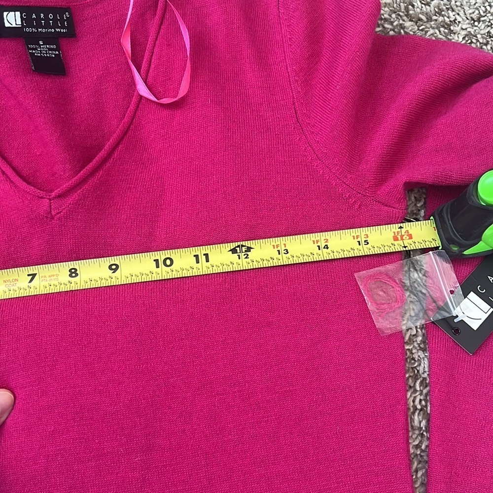 NWT Carol Little Sweater V Neck Merino Wool Pink Size Small - Picture 11 of 11
